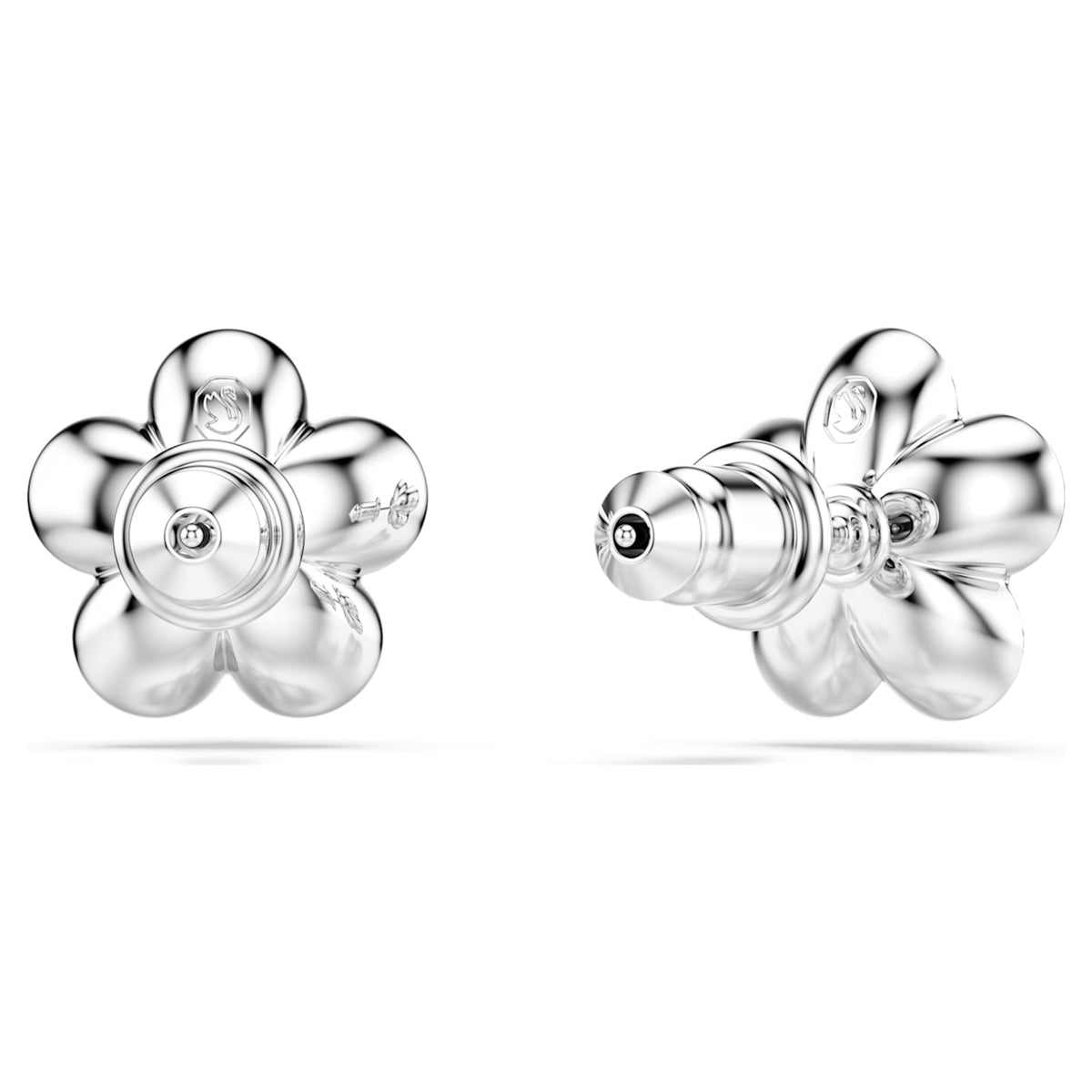 Ariana Grande x Swarovski stud earrings Crystal Pearl, Round cut, Flower, White, Rhodium plated