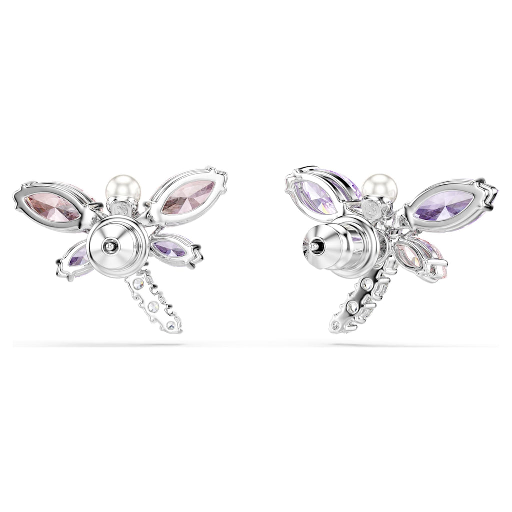 Ariana Grande x Swarovski stud earrings featuring a dragonfly motif with multicolored mixed-cut accents and rhodium plating