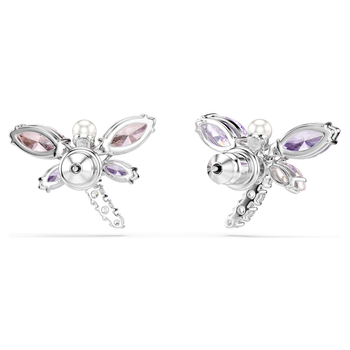Ariana Grande x Swarovski stud earrings featuring a dragonfly motif with multicolored mixed-cut accents and rhodium plating