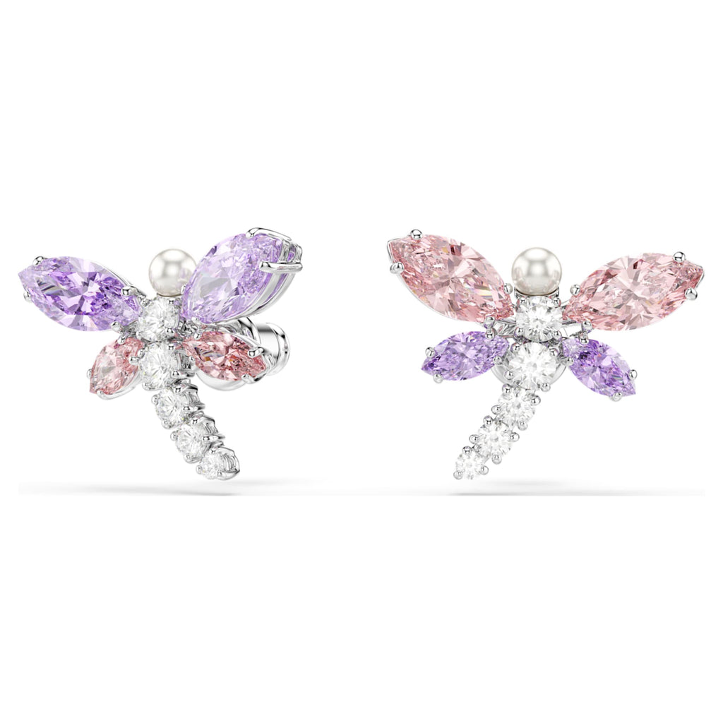 Ariana Grande x Swarovski stud earrings featuring a dragonfly motif with multicolored mixed-cut accents and rhodium plating