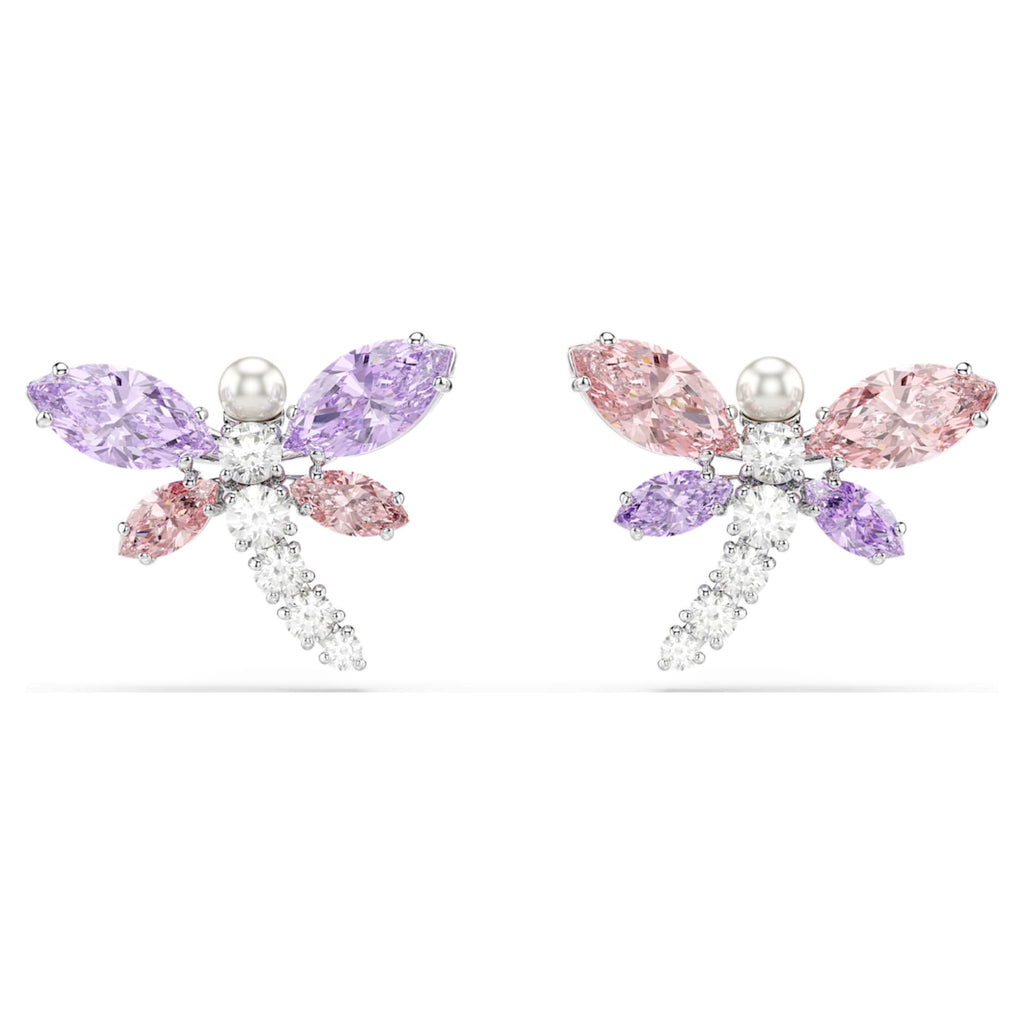 Ariana Grande x Swarovski stud earrings featuring a dragonfly motif with multicolored mixed-cut accents and rhodium plating
