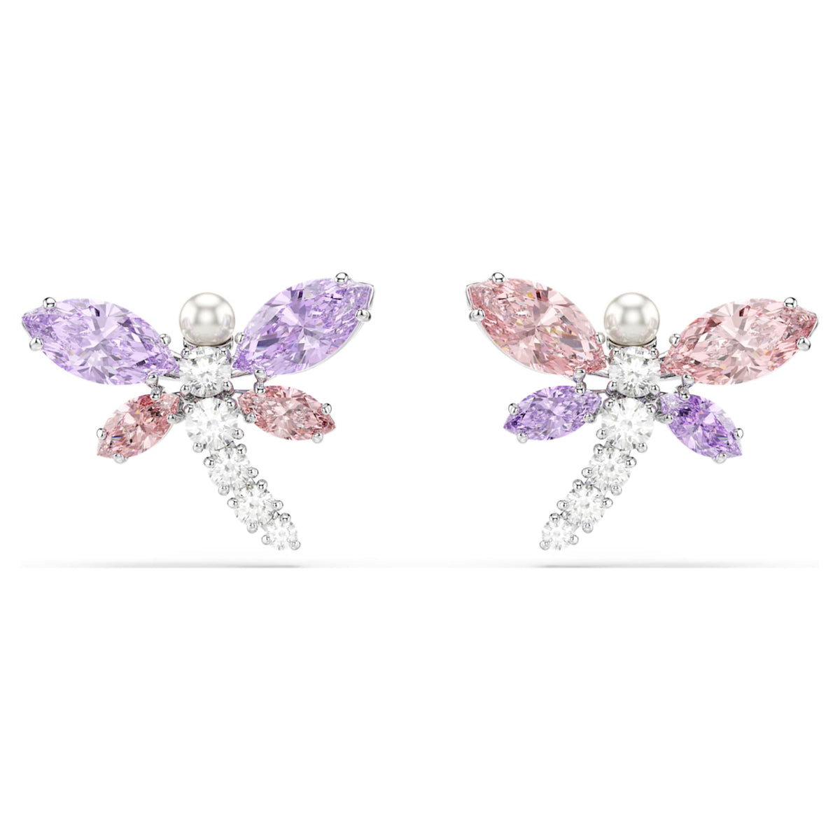 Ariana Grande x Swarovski stud earrings featuring a dragonfly motif with multicolored mixed-cut accents and rhodium plating