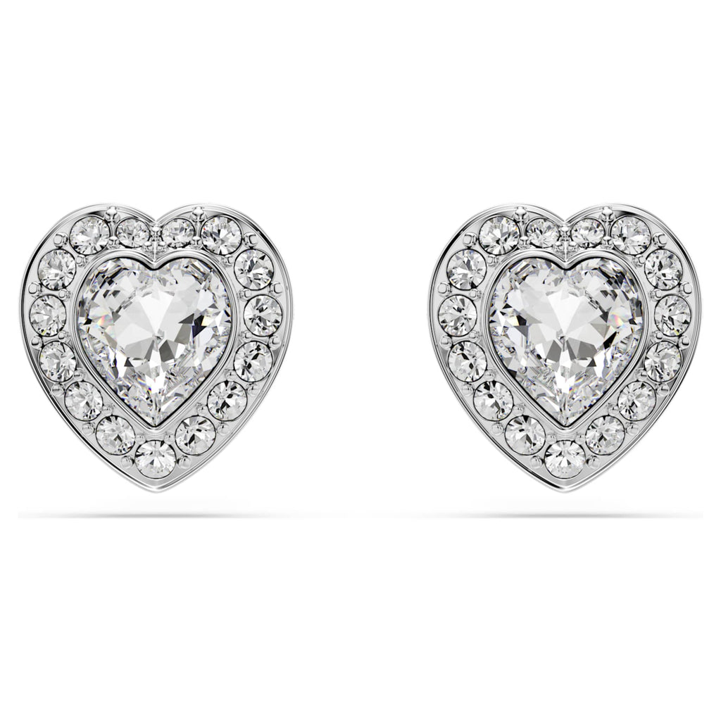 Ariana Grande x Swarovski stud earrings featuring a heart motif with white mixed-cut accents and rhodium plating