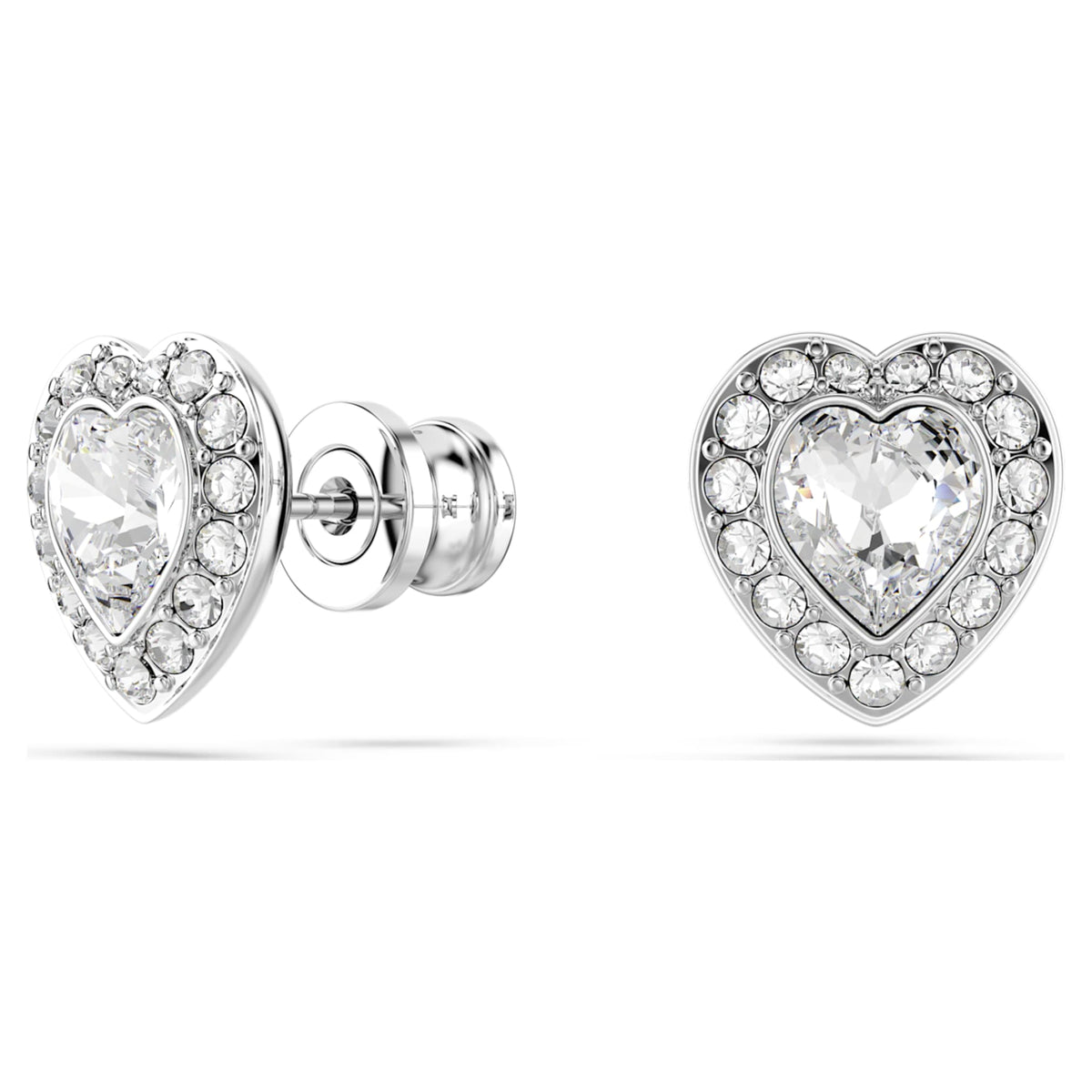 Ariana Grande x Swarovski stud earrings featuring a heart motif with white mixed-cut accents and rhodium plating