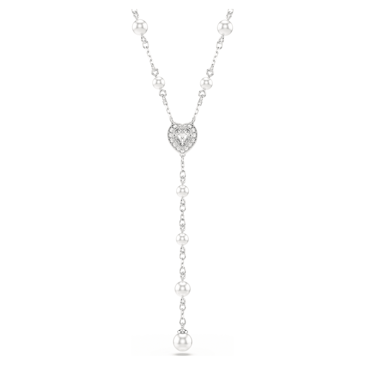 Ariana Grande x Swarovski Y necklace Mixed cuts, Crystal pearl, Heart, White, Rhodium plated