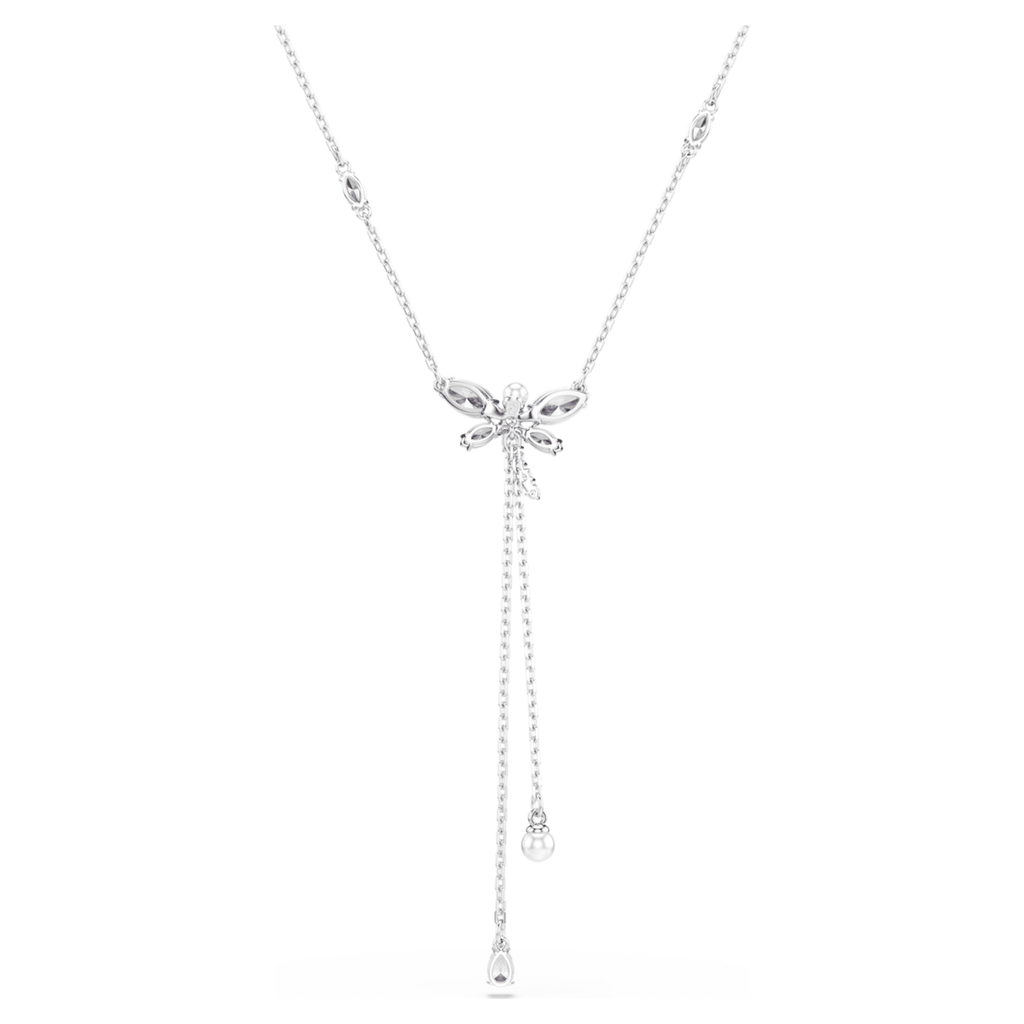 Ariana Grande x Swarovski Y necklace featuring a dragonfly motif with multicolored mixed-cut accents and rhodium plating