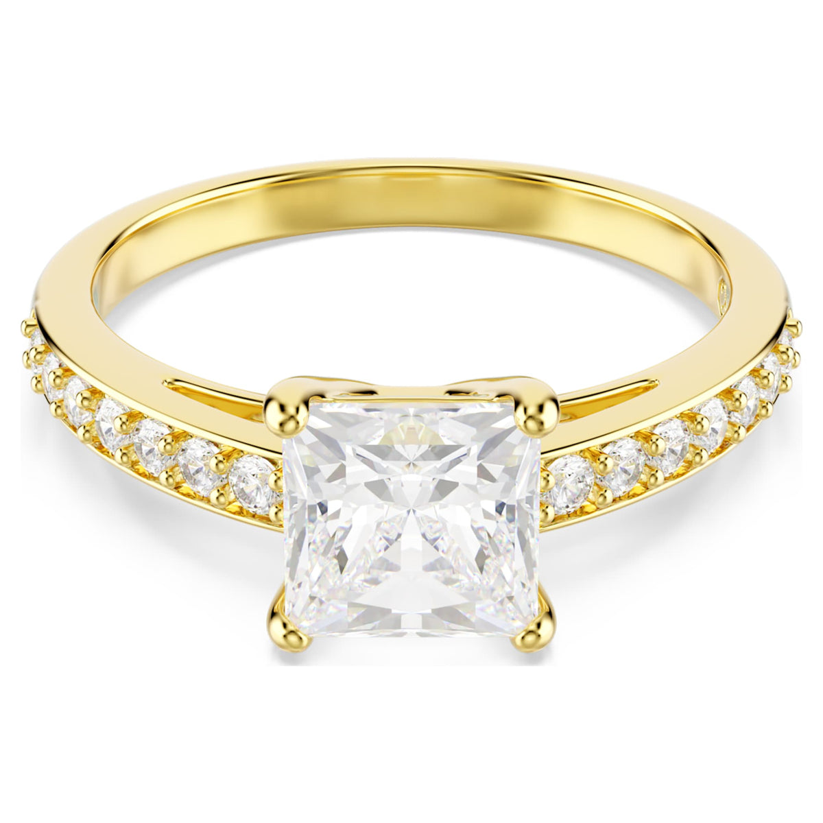 Swarovski Attract ring Square cut, Pavé, White, 18K gold finish