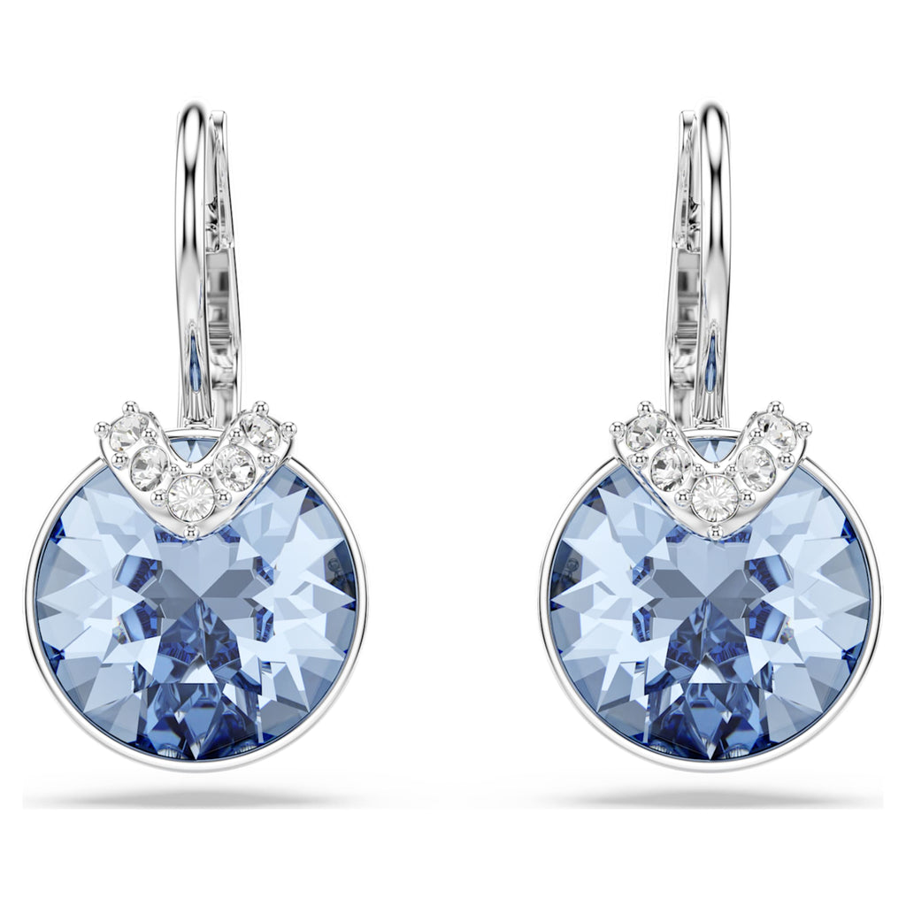 Swarovski Bella V drop earrings with blue round-cut accents and rhodium plating