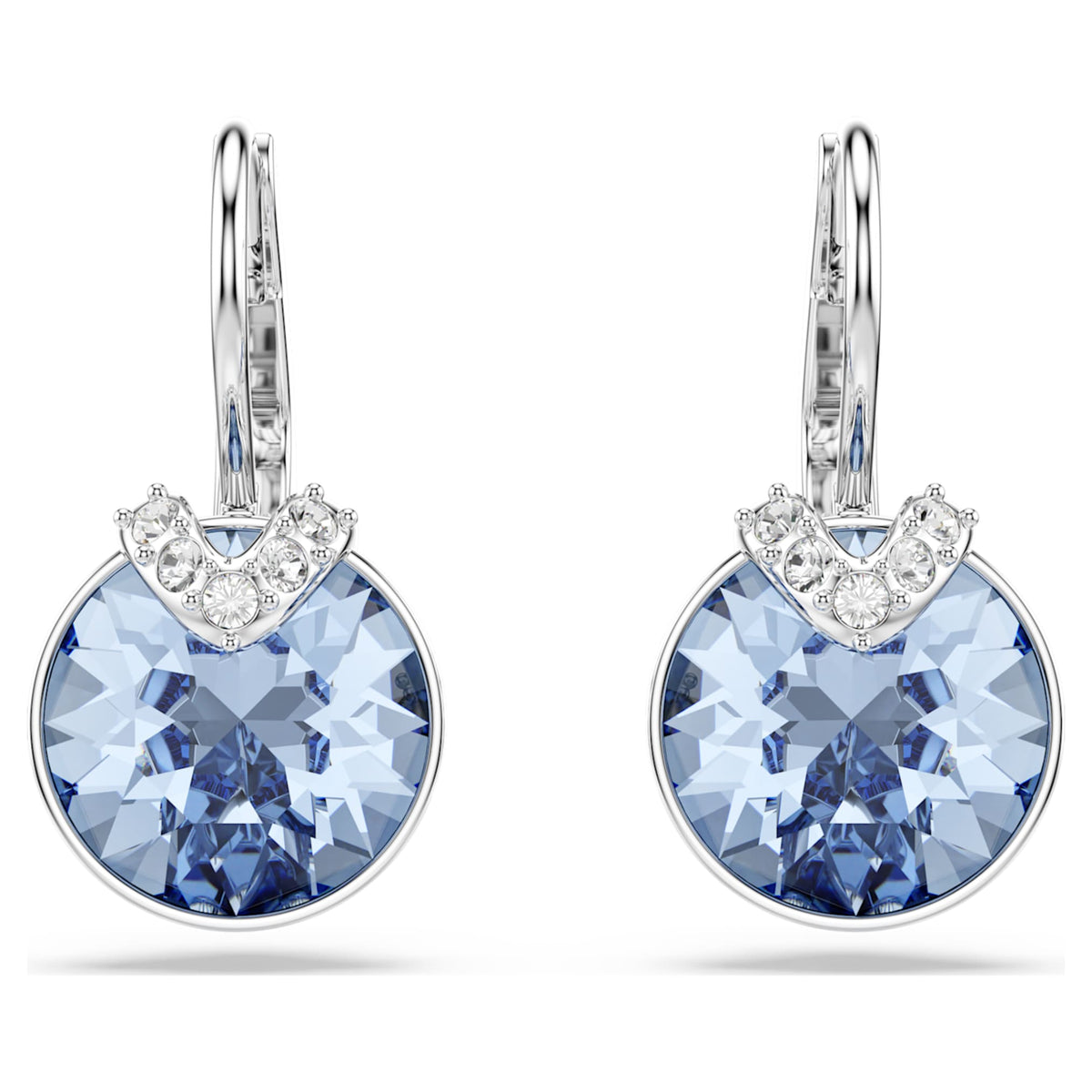 Swarovski Bella V drop earrings with blue round-cut accents and rhodium plating