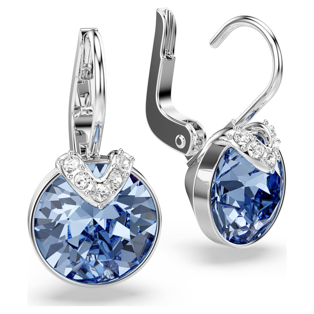 Swarovski Bella V drop earrings with blue round-cut accents and rhodium plating