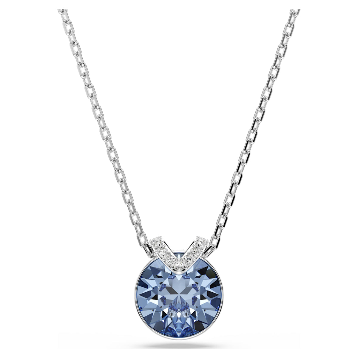 Swarovski Bella V pendant Round cut, Blue, Rhodium plated