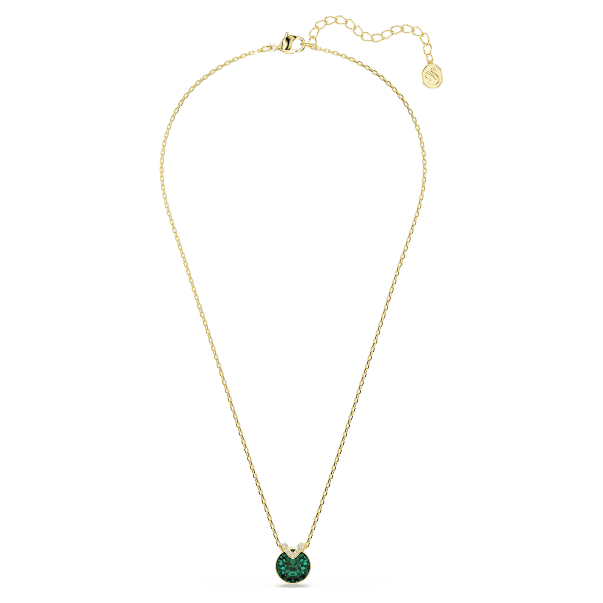 Swarovski Bella V pendant Round cut, Green, 18K gold finish