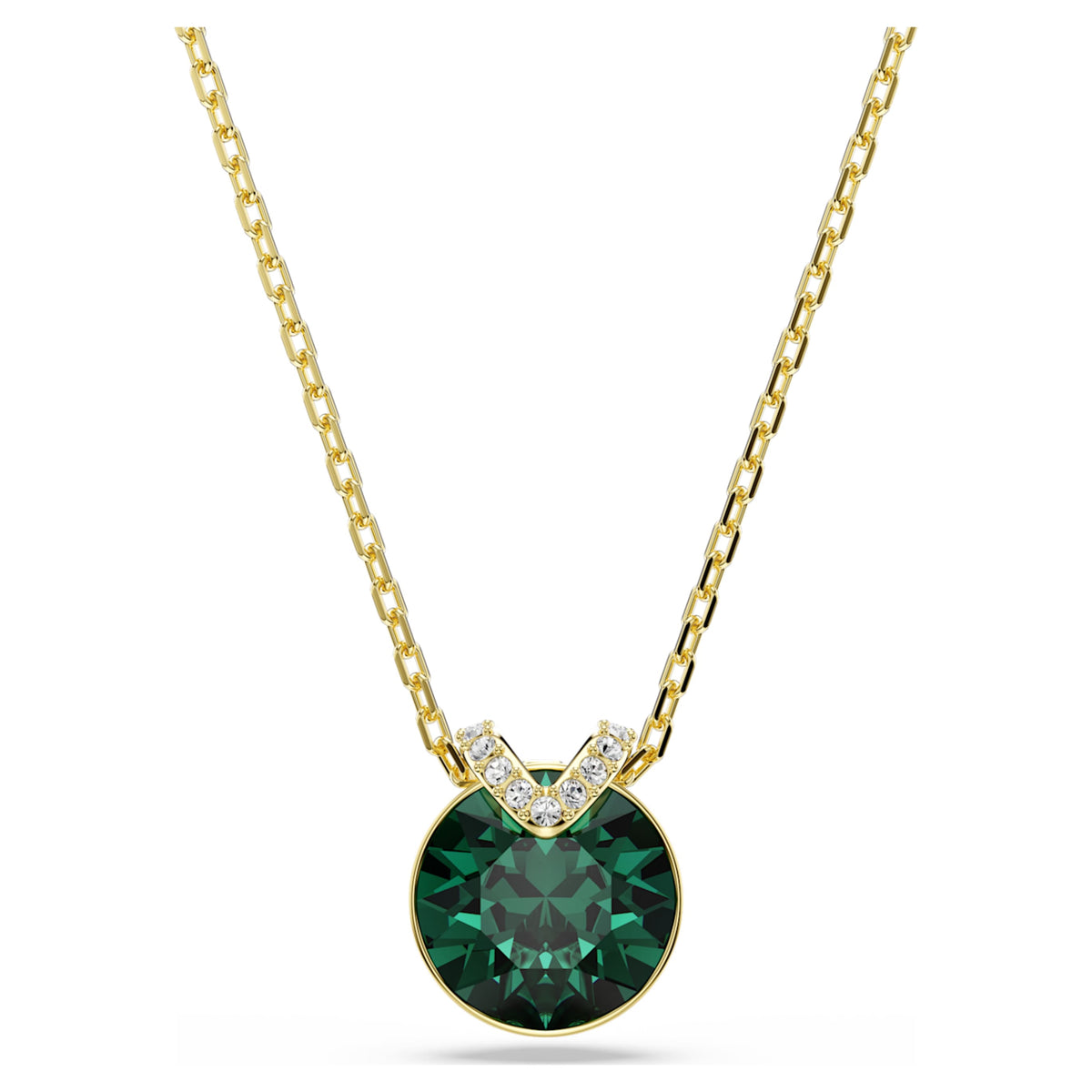Swarovski Bella V pendant Round cut, Green, 18K gold finish