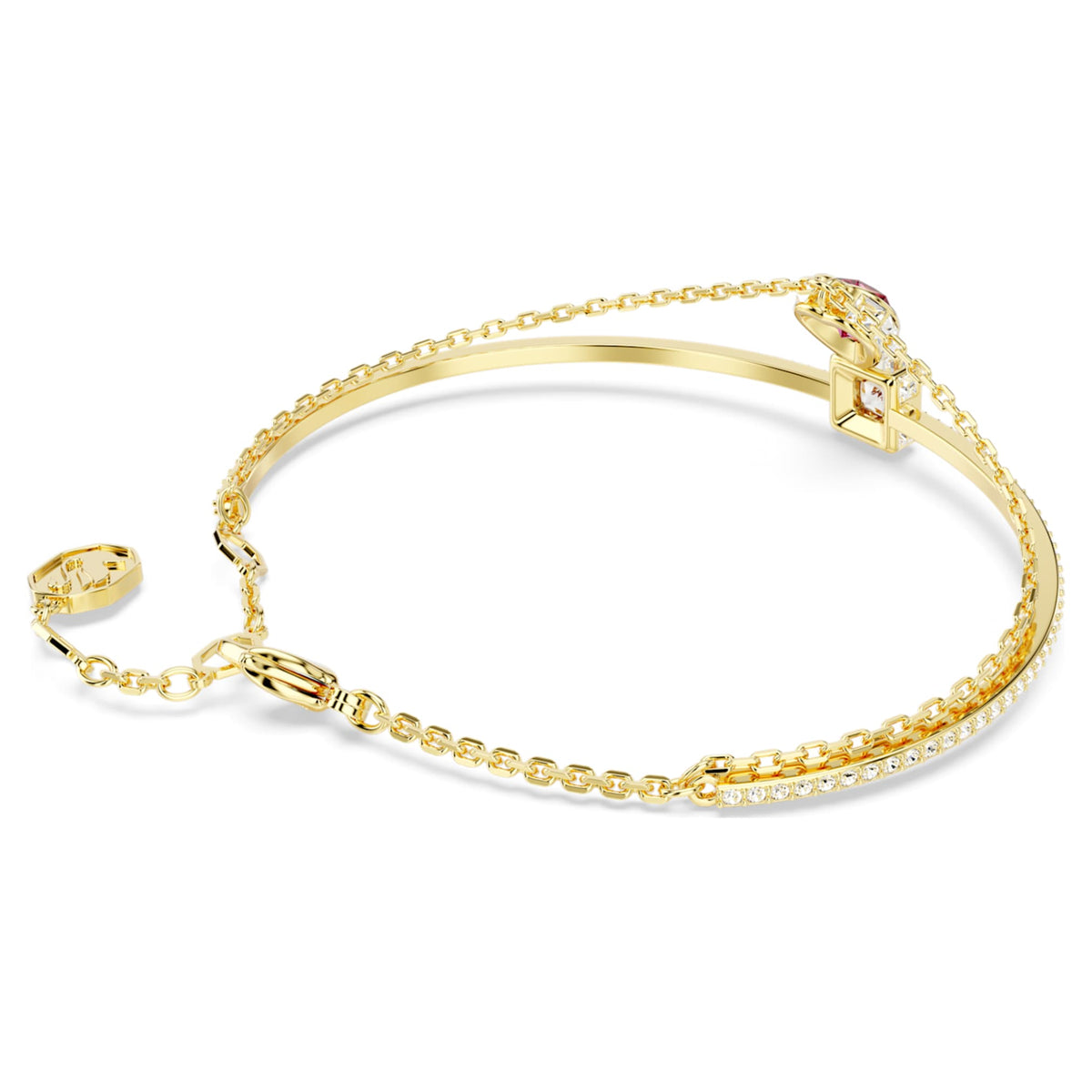 Swarovski Chroma bangle featuring a heart motif with red accents and an 18K gold finish
