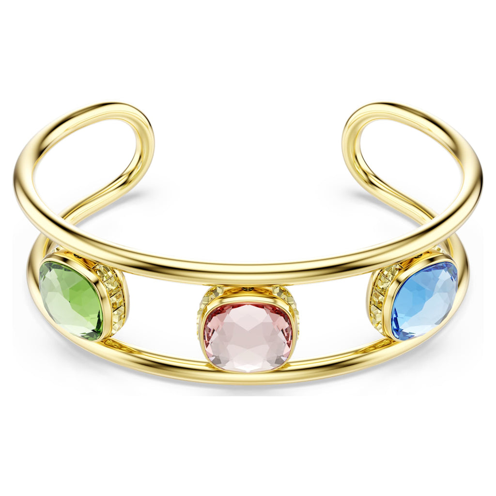 Swarovski Chroma cuff with multicolored cushion-cut accents and an 18K gold finish