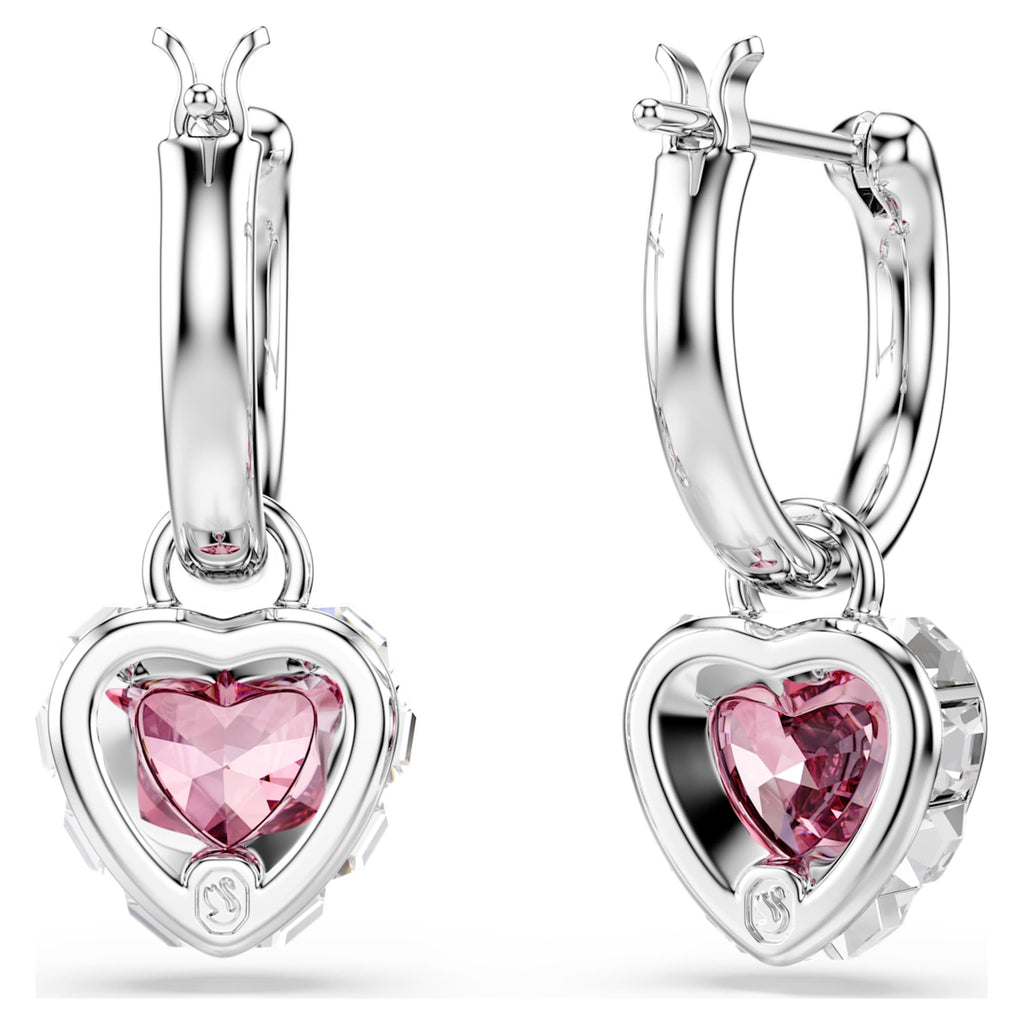 Swarovski Chroma drop earrings featuring a heart motif with pink accents and rhodium plating