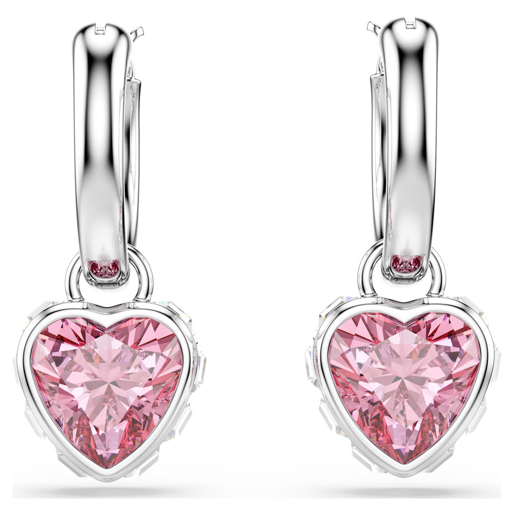 Swarovski Chroma drop earrings featuring a heart motif with pink accents and rhodium plating