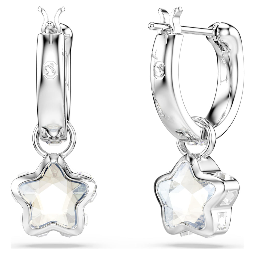 Swarovski Chroma drop earrings featuring a star motif with white mixed-cut accents and rhodium plating