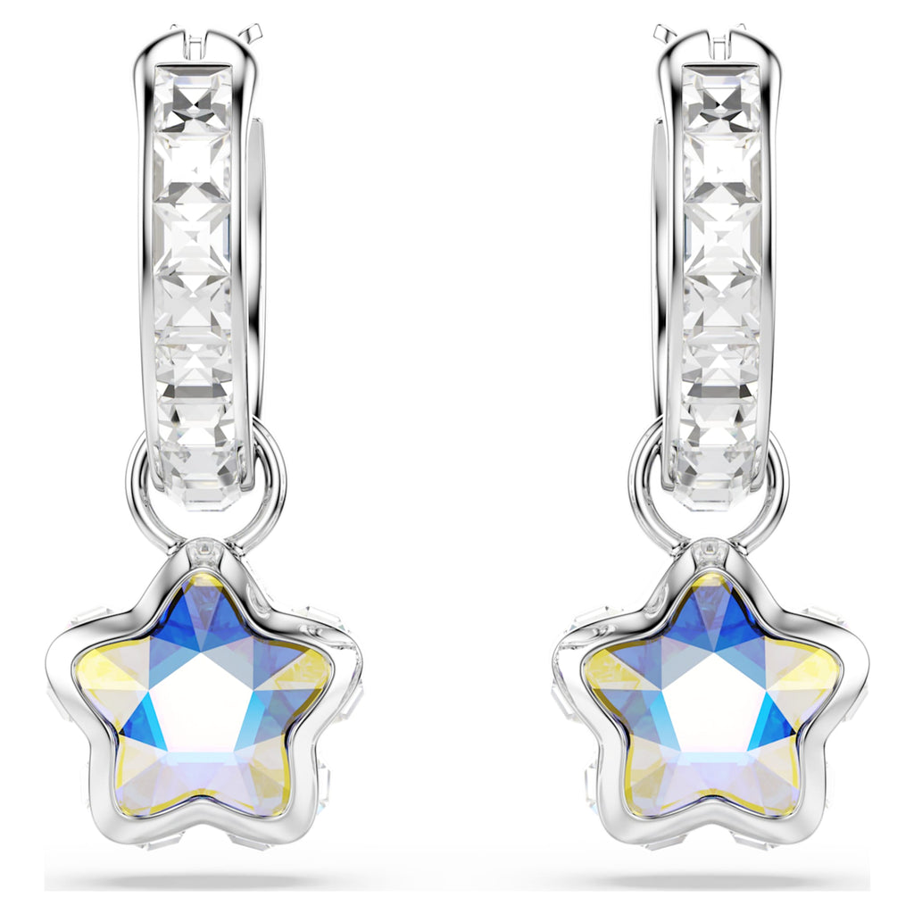 Swarovski Chroma drop earrings featuring a star motif with white mixed-cut accents and rhodium plating