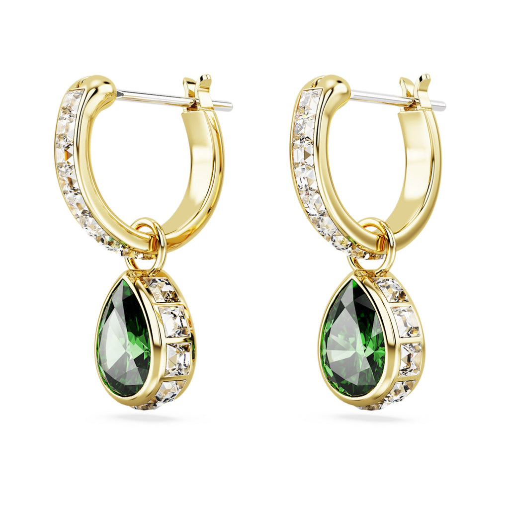 Swarovski Chroma drop earrings with green pear-cut accents and an 18K gold finish