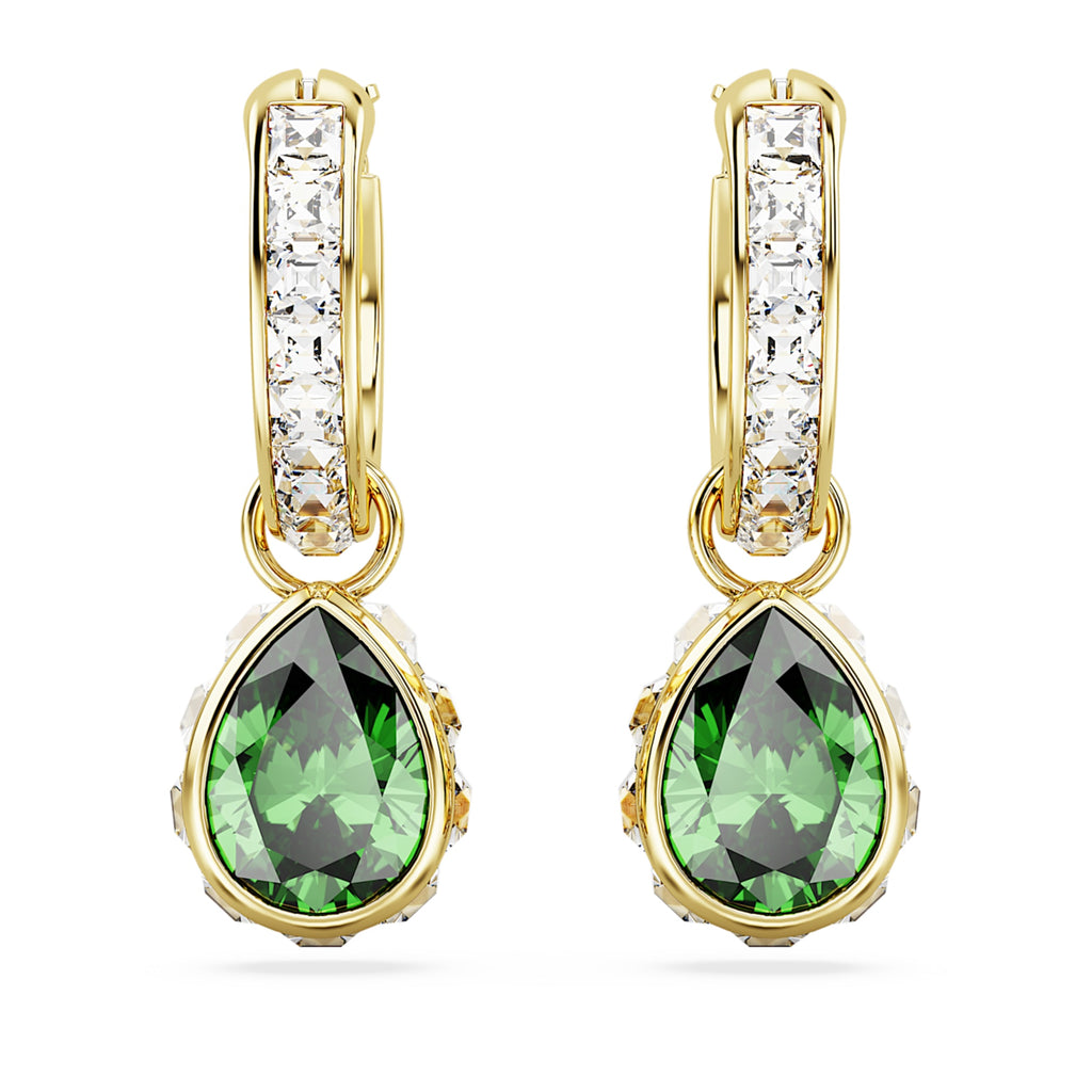 Swarovski Chroma drop earrings with green pear-cut accents and an 18K gold finish