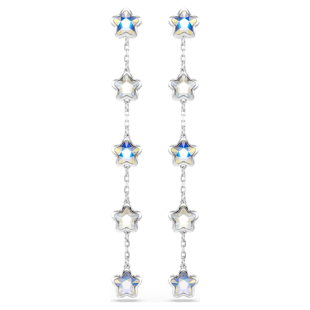 Swarovski Chroma earrings featuring a star motif with white mixed-cut accents and rhodium plating