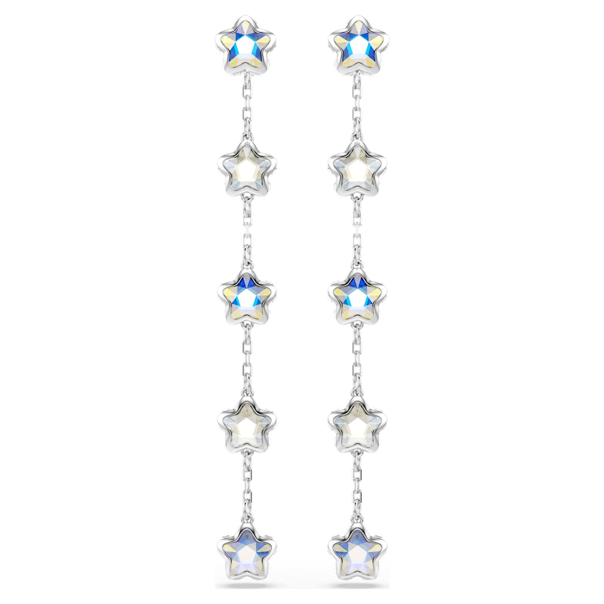 Swarovski Chroma earrings featuring a star motif with white mixed-cut accents and rhodium plating