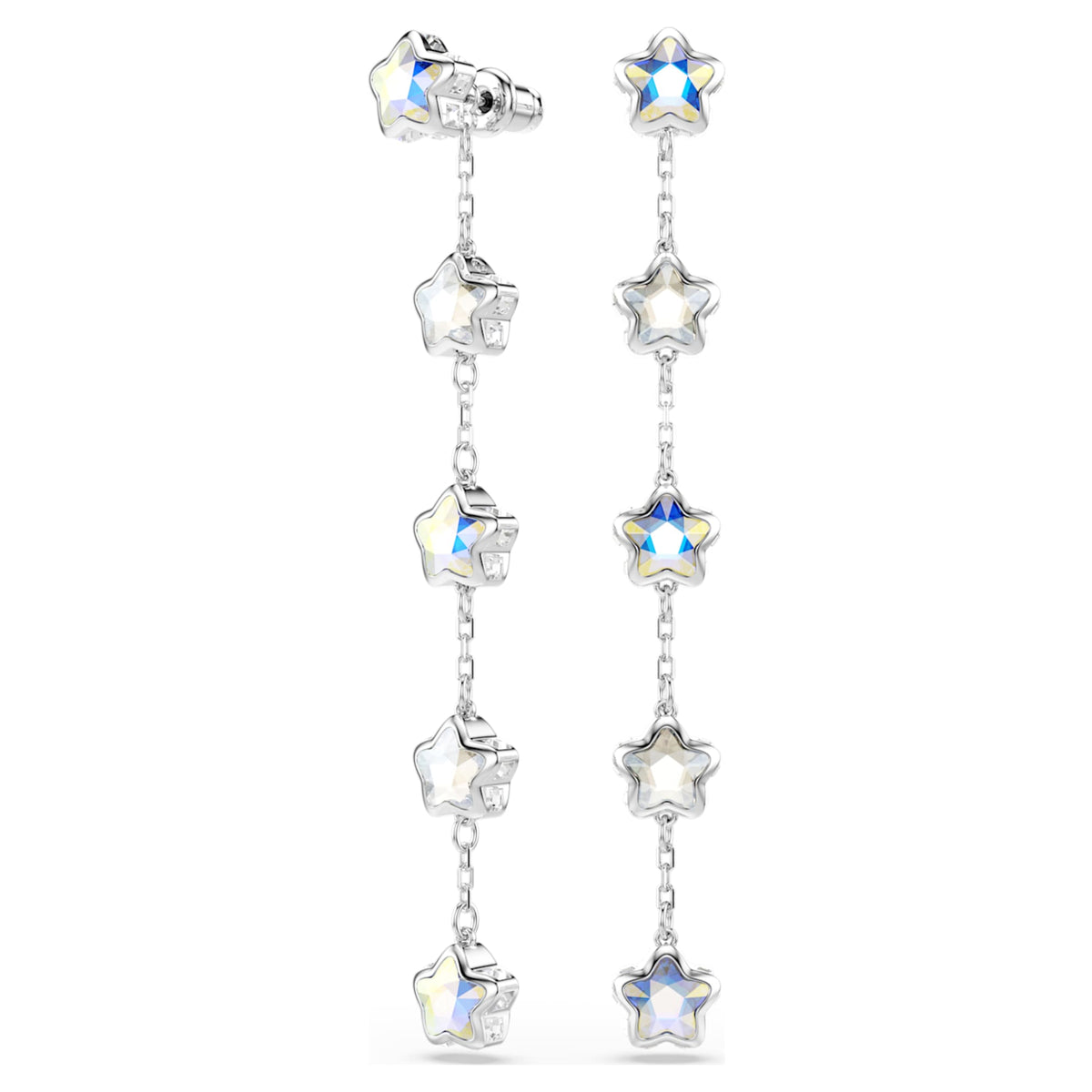 Swarovski Chroma earrings featuring a star motif with white mixed-cut accents and rhodium plating