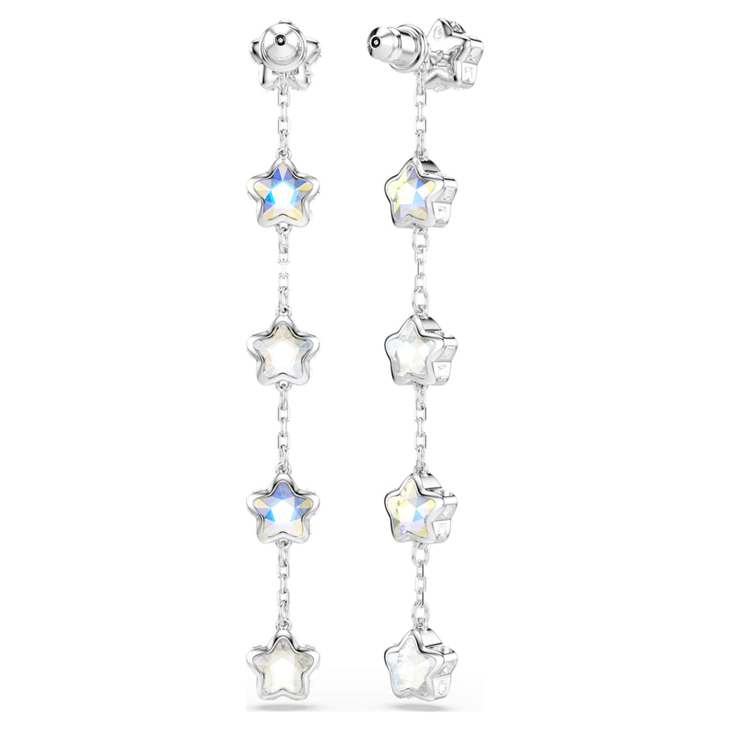 Swarovski Chroma earrings featuring a star motif with white mixed-cut accents and rhodium plating