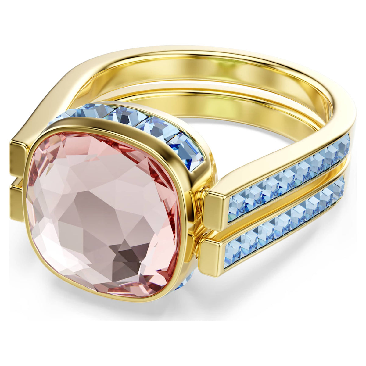 Swarovski Chroma ring with multicolored cushion-cut accents and an 18K gold finish