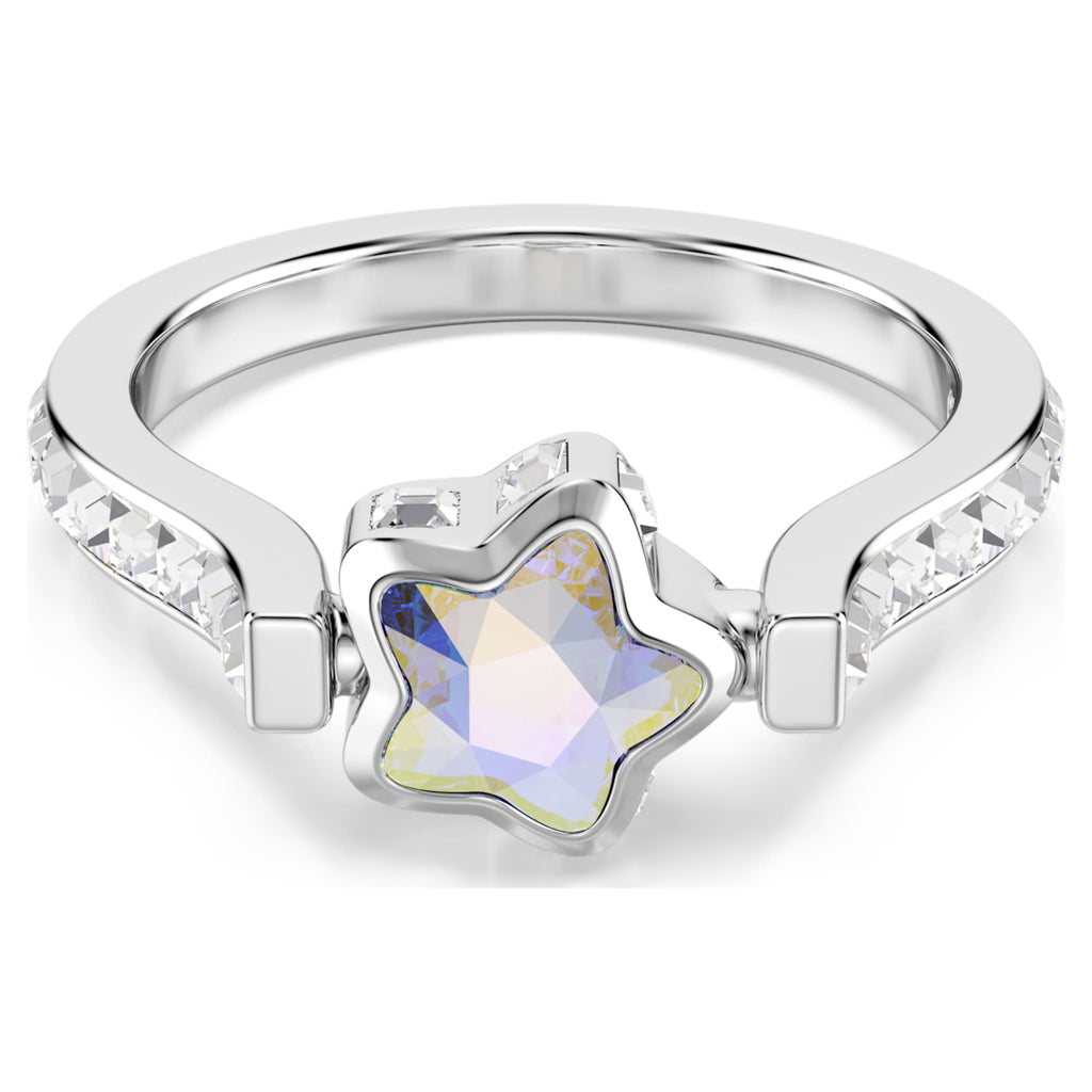 Swarovski Chroma ring featuring a star motif with white mixed-cut accents and rhodium plating