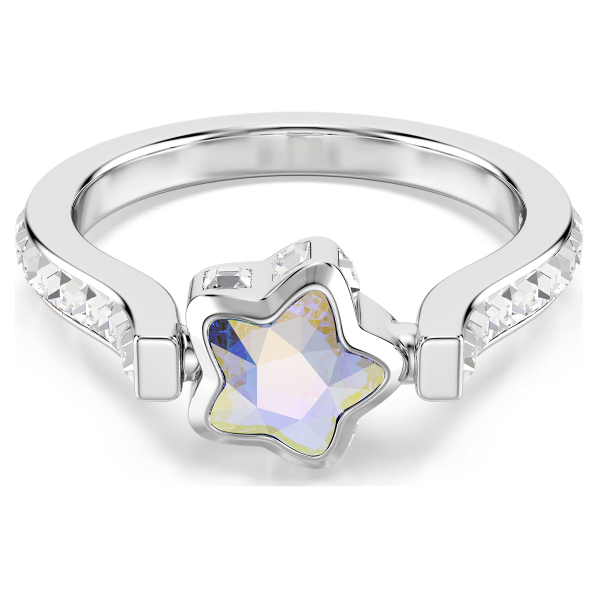 Swarovski Chroma ring featuring a star motif with white mixed-cut accents and rhodium plating