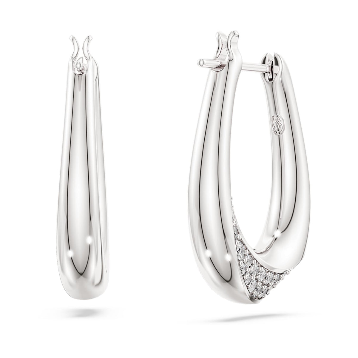 Swarovski Classica hoop earrings Round cut, Small, White, Sterling silver
