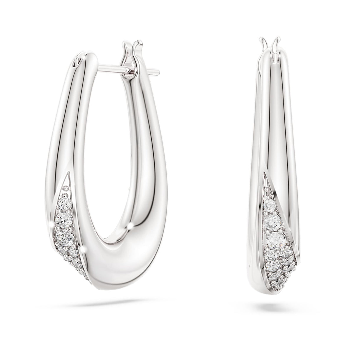 Swarovski Classica hoop earrings Round cut, Small, White, Sterling silver