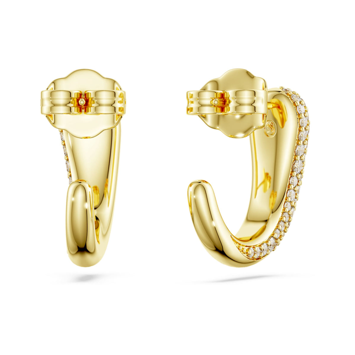 Swarovski Classica hoop earrings Round cut, White, Sterling silver, 18K gold finish