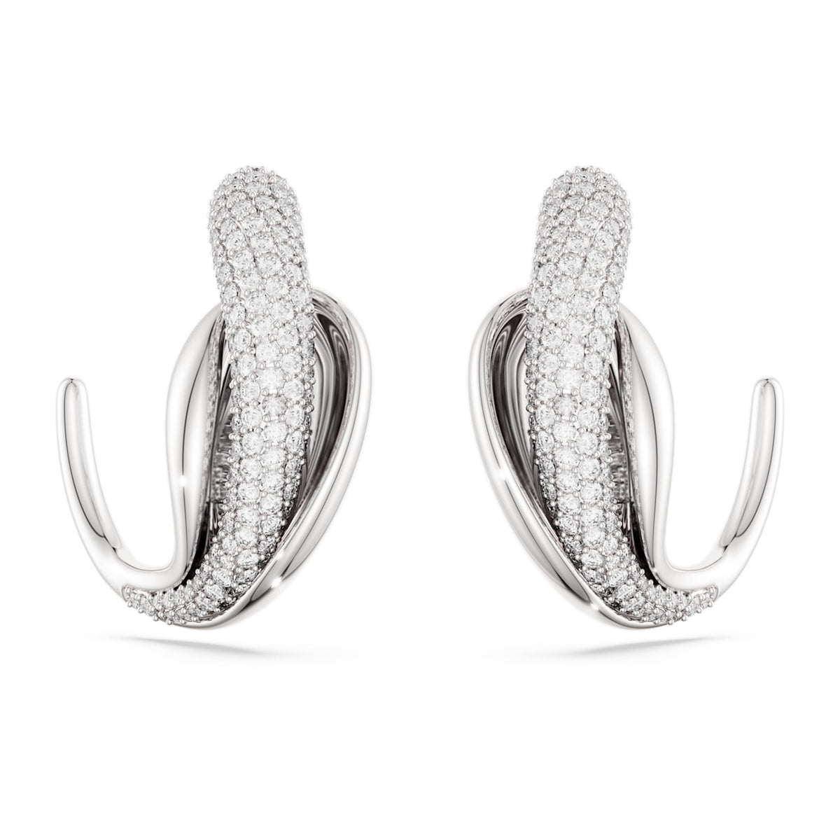 Swarovski Classica hoop earrings Statement, Round cut, White, Sterling silver