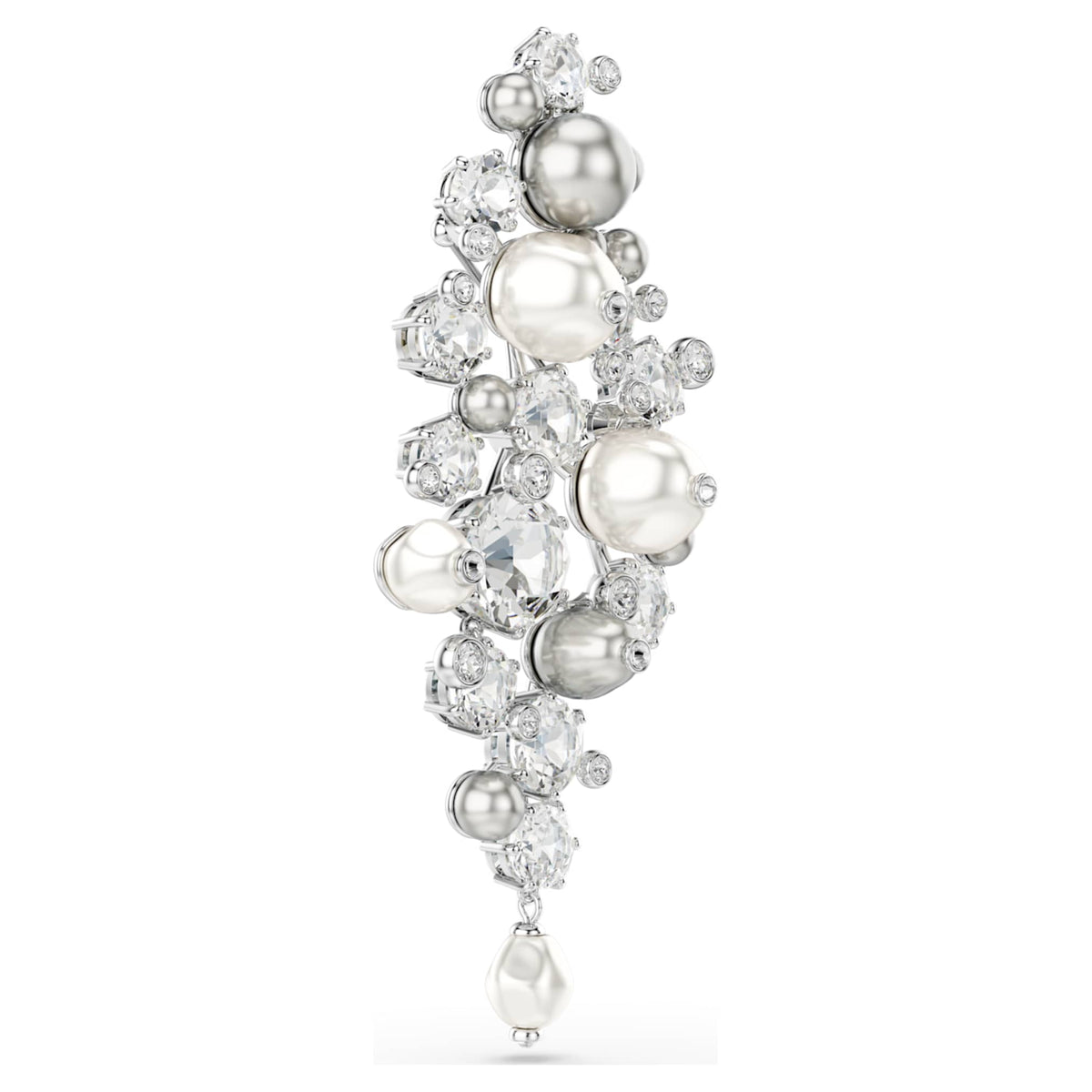 Swarovski Constella brooch Crystal pearl, Round cut, White, Rhodium plated