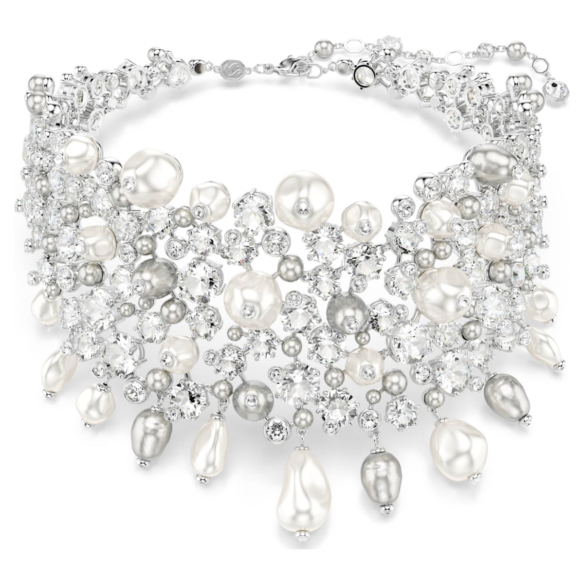 Swarovski Constella choker Crystal pearl, Round cut, White, Rhodium plated