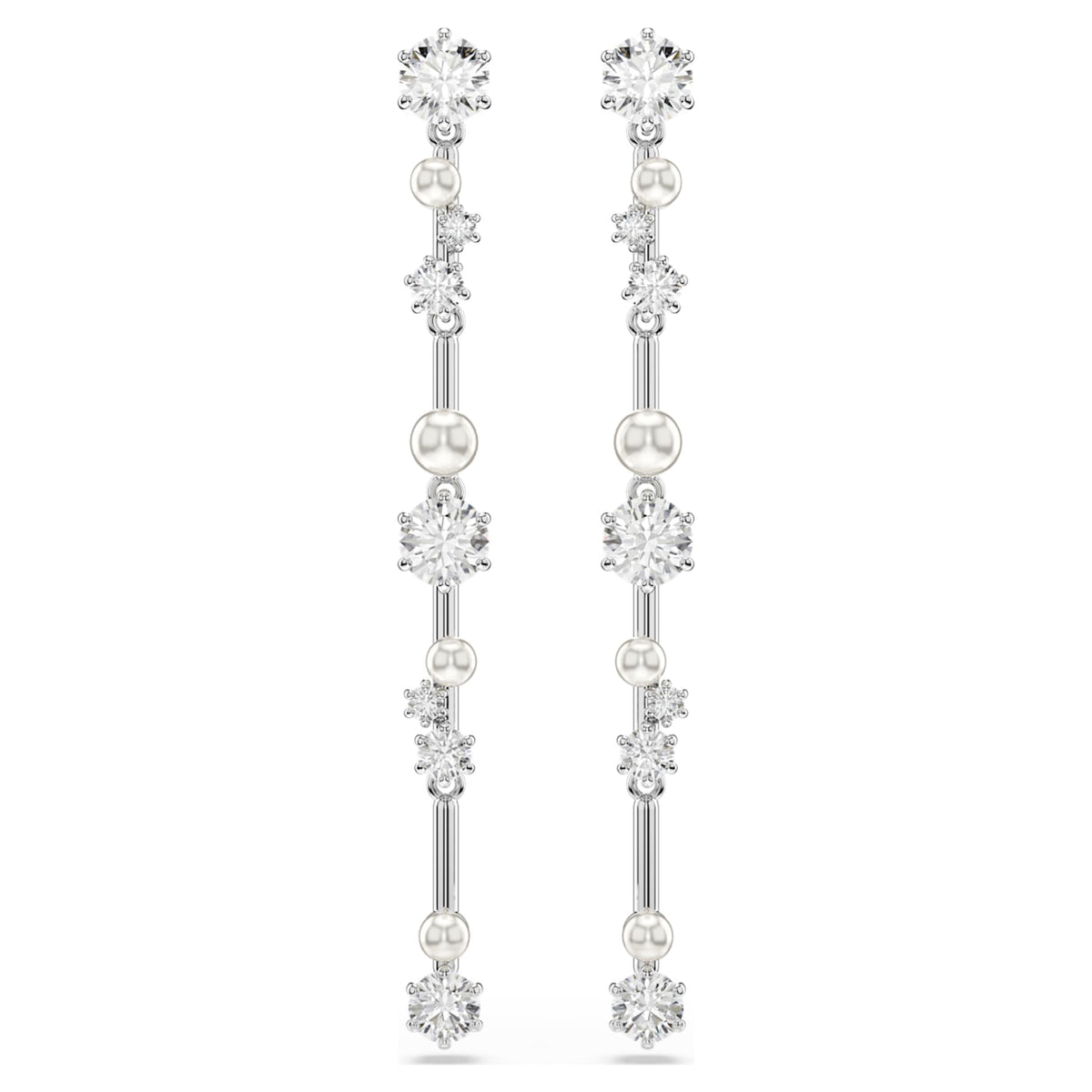 Swarovski Constella drop earrings Crystal pearl, Round cuts, White, Rhodium plated