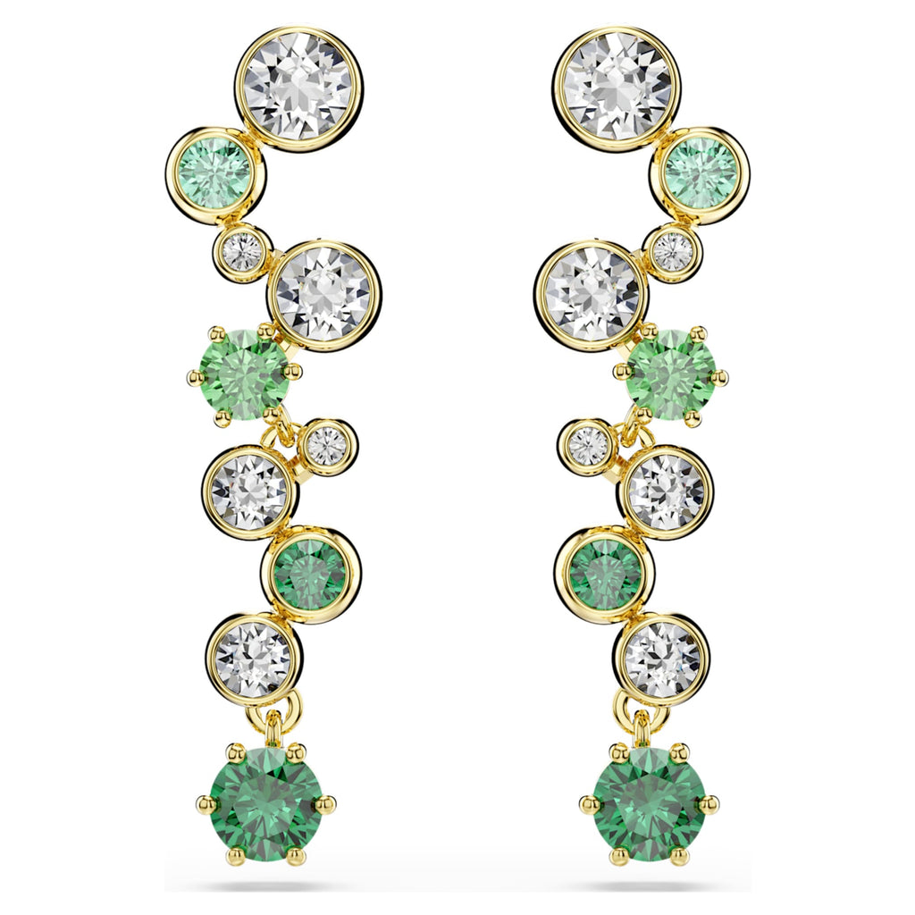 Swarovski Constella drop earrings with green mixed-cut accents and an 18K gold finish
