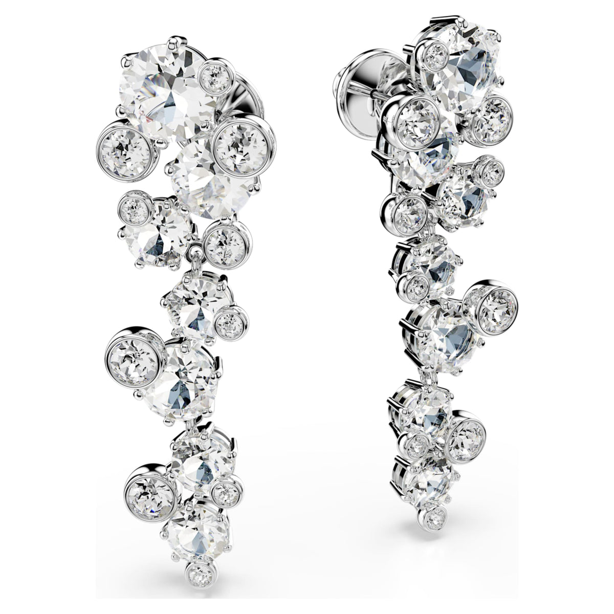 Swarovski Constella drop earrings with white mixed-cut accents and rhodium plating
