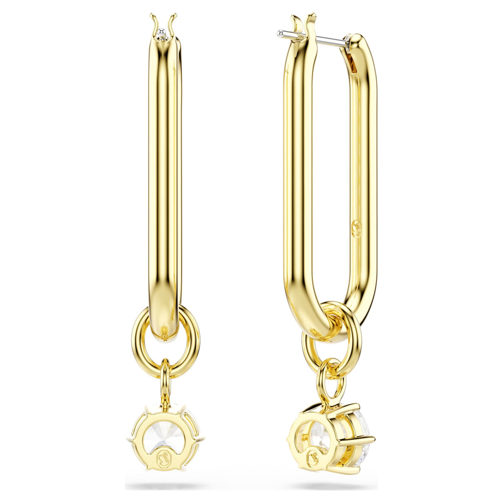 Swarovski Constella drop earrings with white round-cut accents and an 18K gold finish