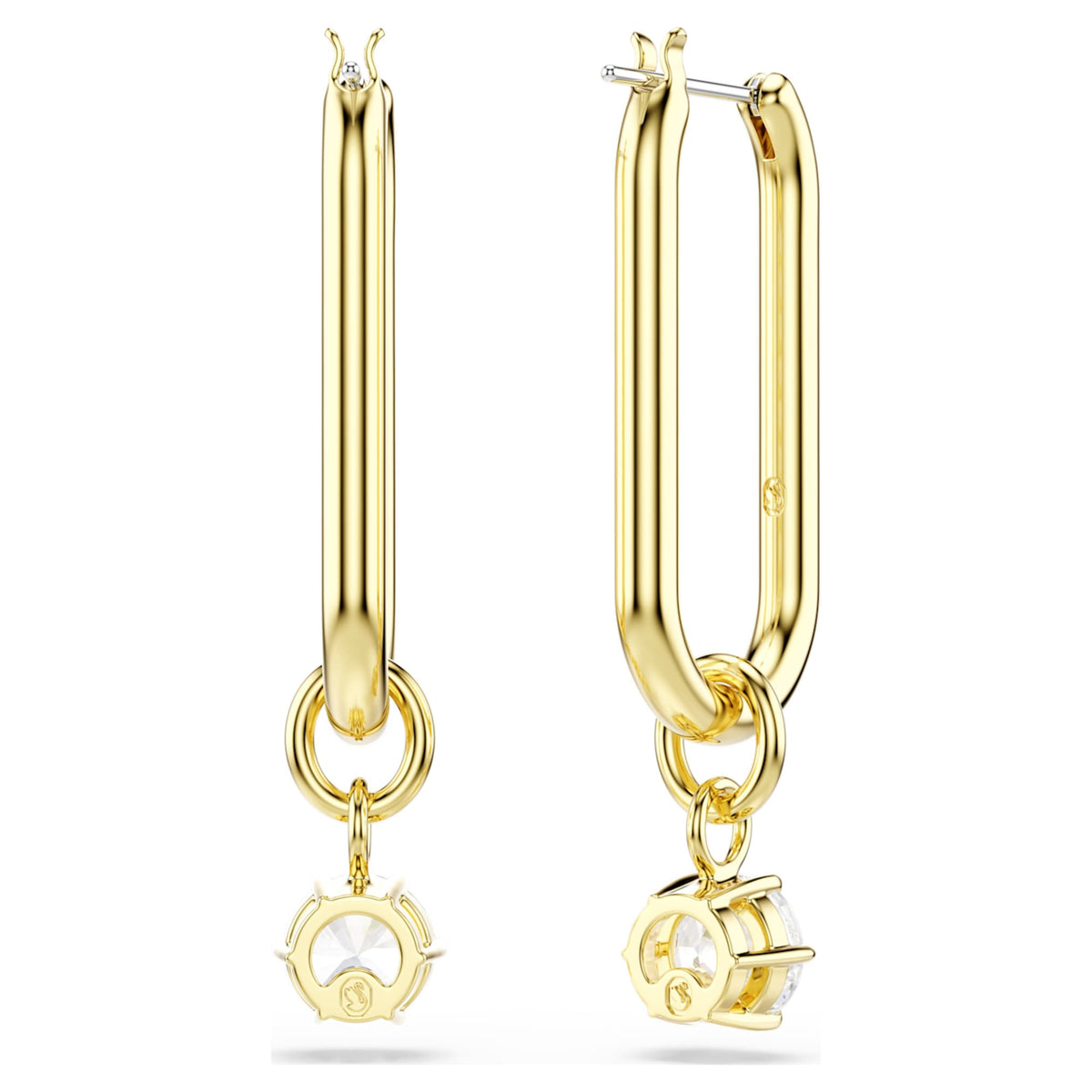 Swarovski Constella drop earrings with white round-cut accents and an 18K gold finish