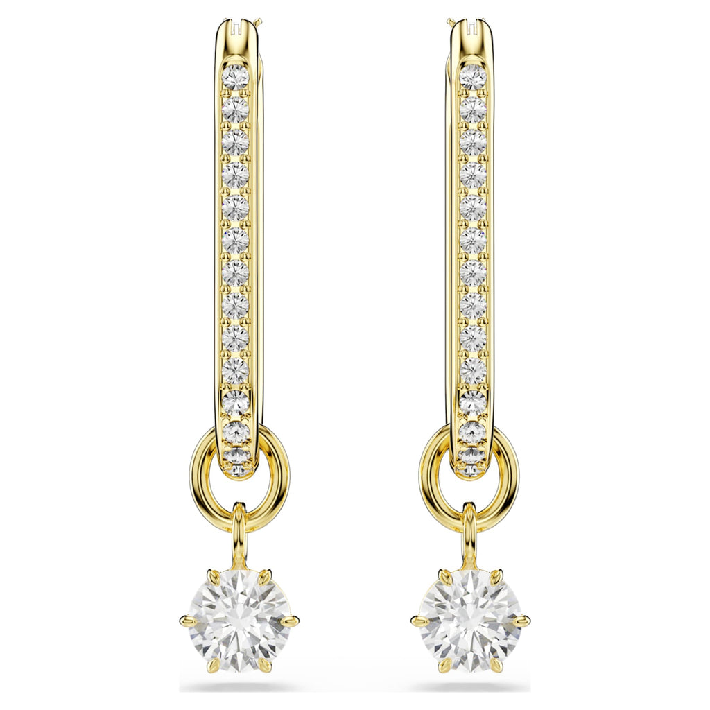 Swarovski Constella drop earrings with white round-cut accents and an 18K gold finish