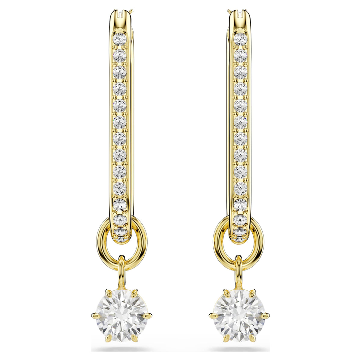 Swarovski Constella drop earrings with white round-cut accents and an 18K gold finish