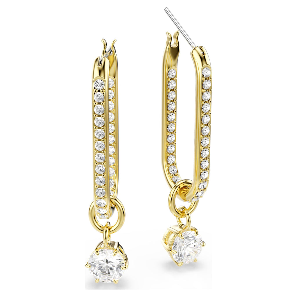 Swarovski Constella drop earrings with white round-cut accents and an 18K gold finish