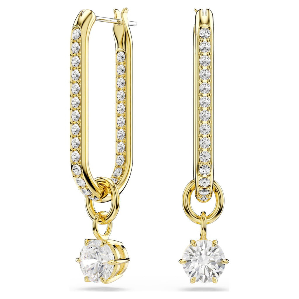 Swarovski Constella drop earrings with white round-cut accents and an 18K gold finish