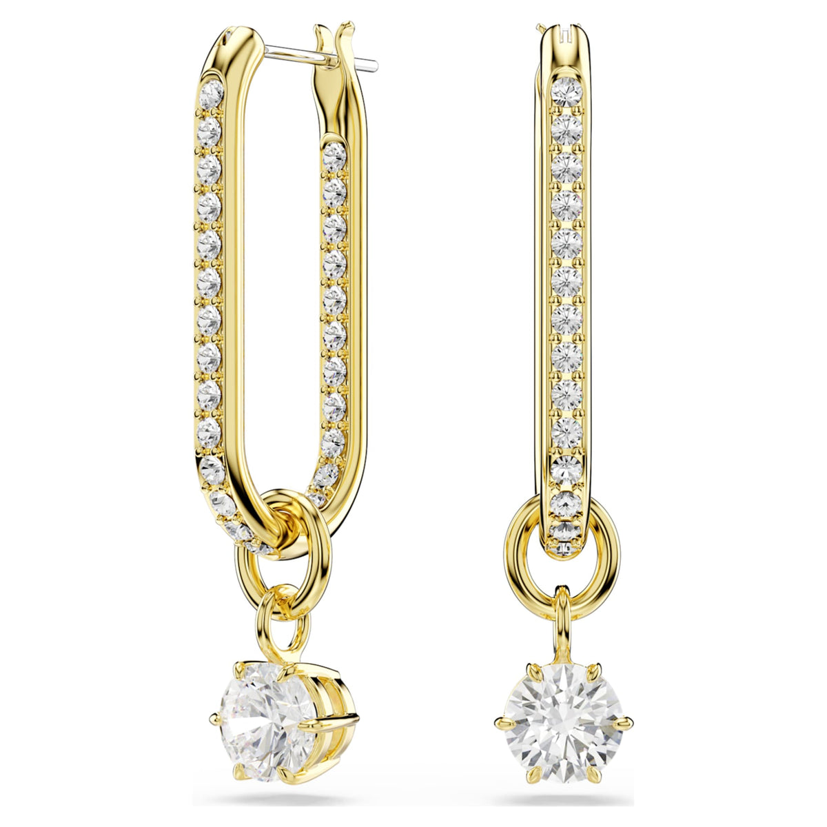 Swarovski Constella drop earrings with white round-cut accents and an 18K gold finish