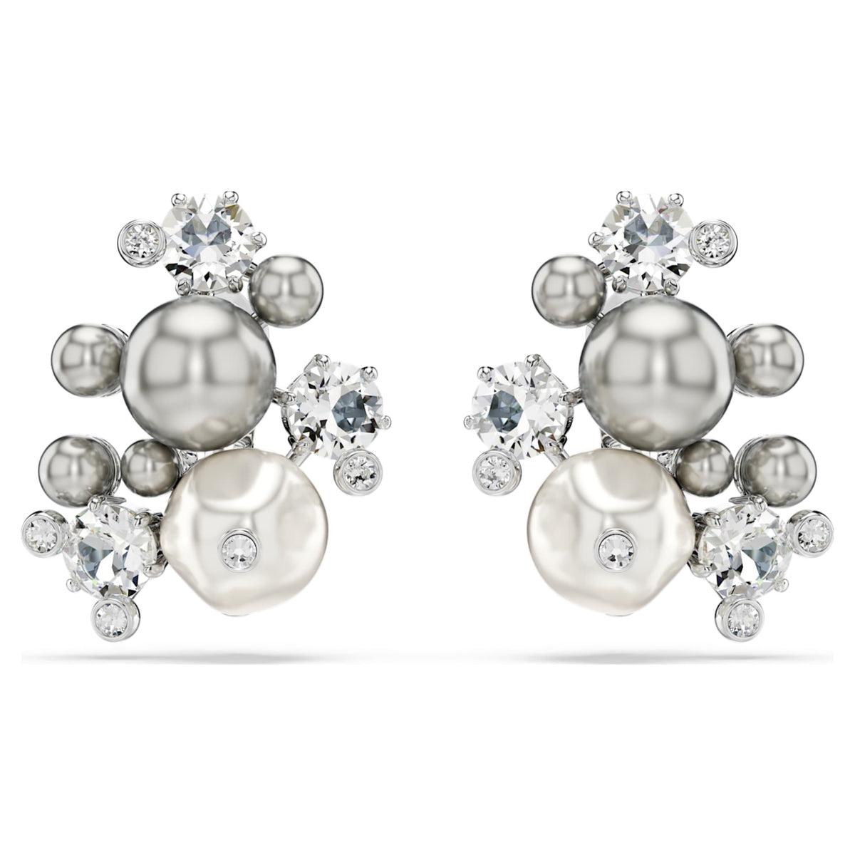 Swarovski Constella earrings Crystal pearl, Round cut, White, Rhodium plated