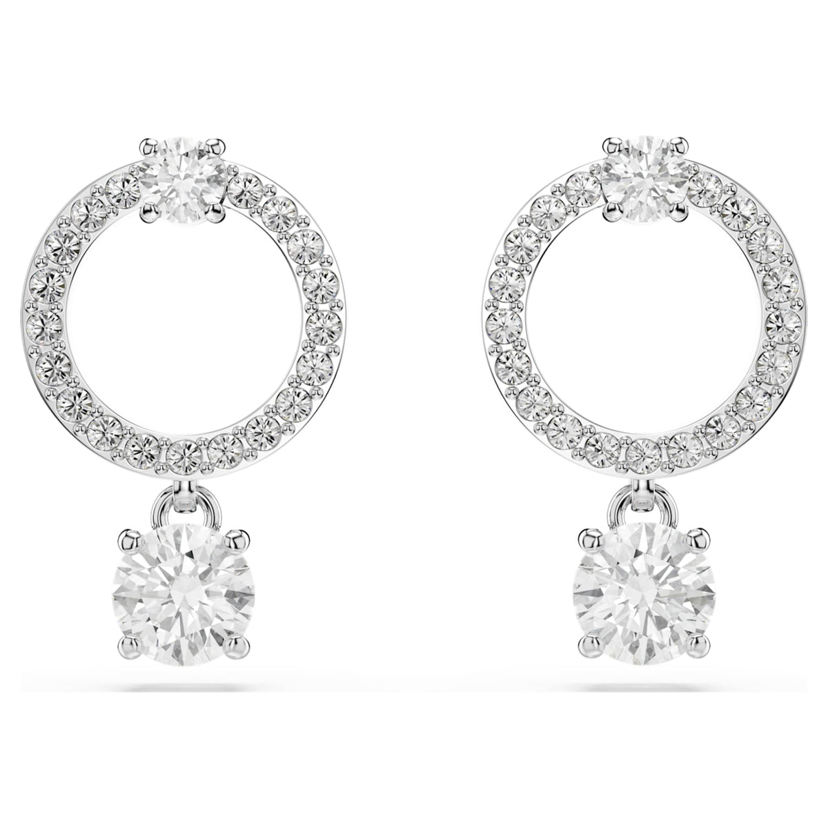 Swarovski Constella hoop earrings with white round-cut accents and rhodium plating